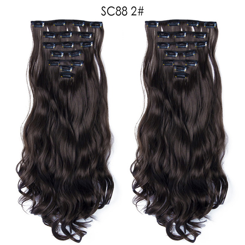 7 pcs 22 inch Long Wave  Clip in Synthetic  Hair Extension  Full Head Set Synthetic Hairpieces Heat Resistant Fiber Hairpieces