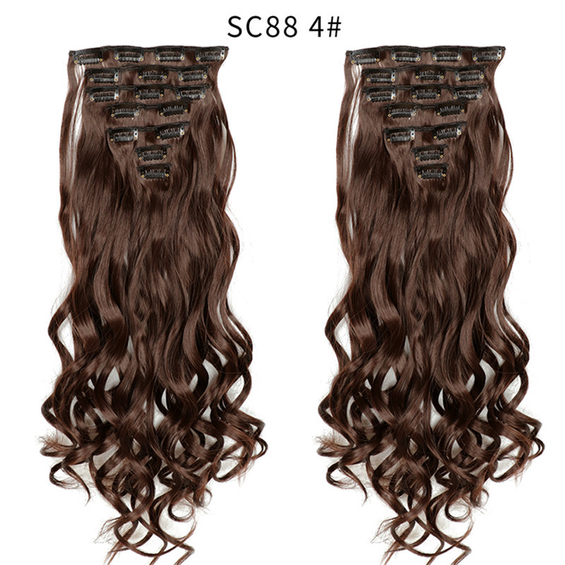 7 pcs 22 inch Long Wave  Clip in Synthetic  Hair Extension  Full Head Set Synthetic Hairpieces Heat Resistant Fiber Hairpieces
