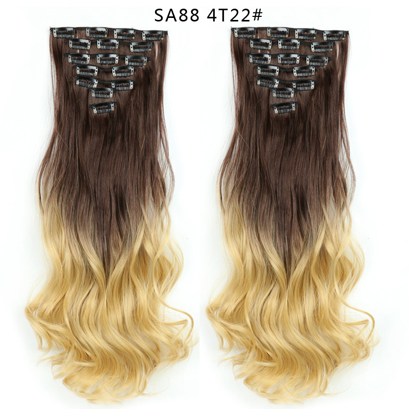 22 inch Ombre Wave  Clip in Hair Synthetic Extension Hairstyle 16 Clips 7Pcs/Set Synthetic  Hairpieces For Woman