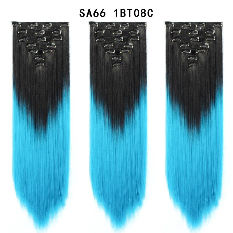 22 inch Ombre  Clip in Hair Synthetic Extension Hairstyle Full Head16 Clips 7Pcs/Set Synthetic  Hairpieces For Woman