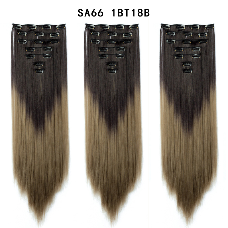 22 inch Ombre  Clip in Hair Synthetic Extension Hairstyle Full Head16 Clips 7Pcs/Set Synthetic  Hairpieces For Woman