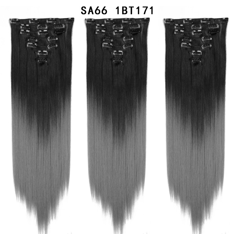 22 inch Ombre  Clip in Hair Synthetic Extension Hairstyle Full Head16 Clips 7Pcs/Set Synthetic  Hairpieces For Woman