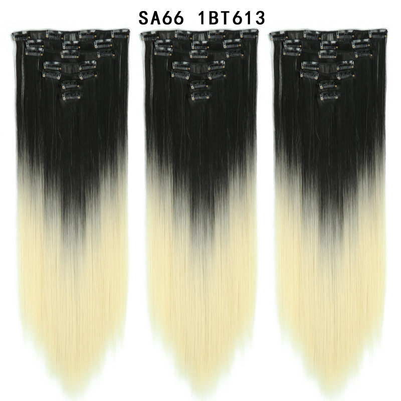 22 inch Ombre  Clip in Hair Synthetic Extension Hairstyle Full Head16 Clips 7Pcs/Set Synthetic  Hairpieces For Woman