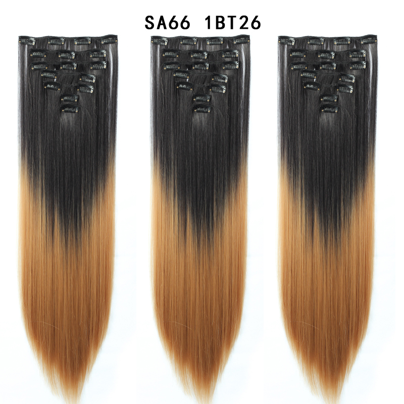 22 inch Ombre  Clip in Hair Synthetic Extension Hairstyle Full Head16 Clips 7Pcs/Set Synthetic  Hairpieces For Woman