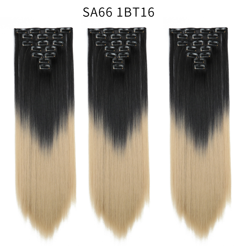 22 inch Ombre  Clip in Hair Synthetic Extension Hairstyle Full Head16 Clips 7Pcs/Set Synthetic  Hairpieces For Woman