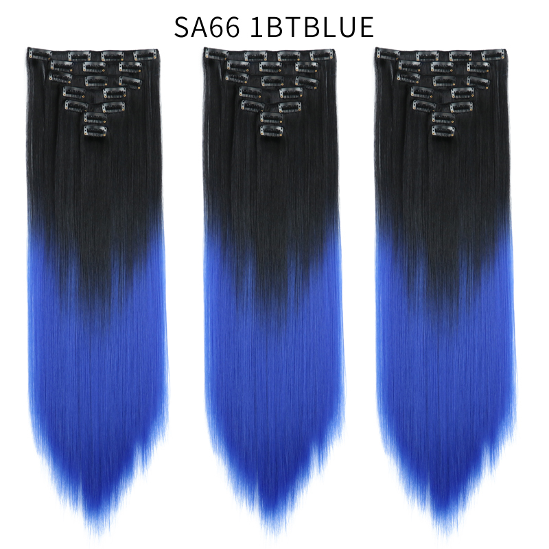 22 inch Ombre  Clip in Hair Synthetic Extension Hairstyle Full Head16 Clips 7Pcs/Set Synthetic  Hairpieces For Woman