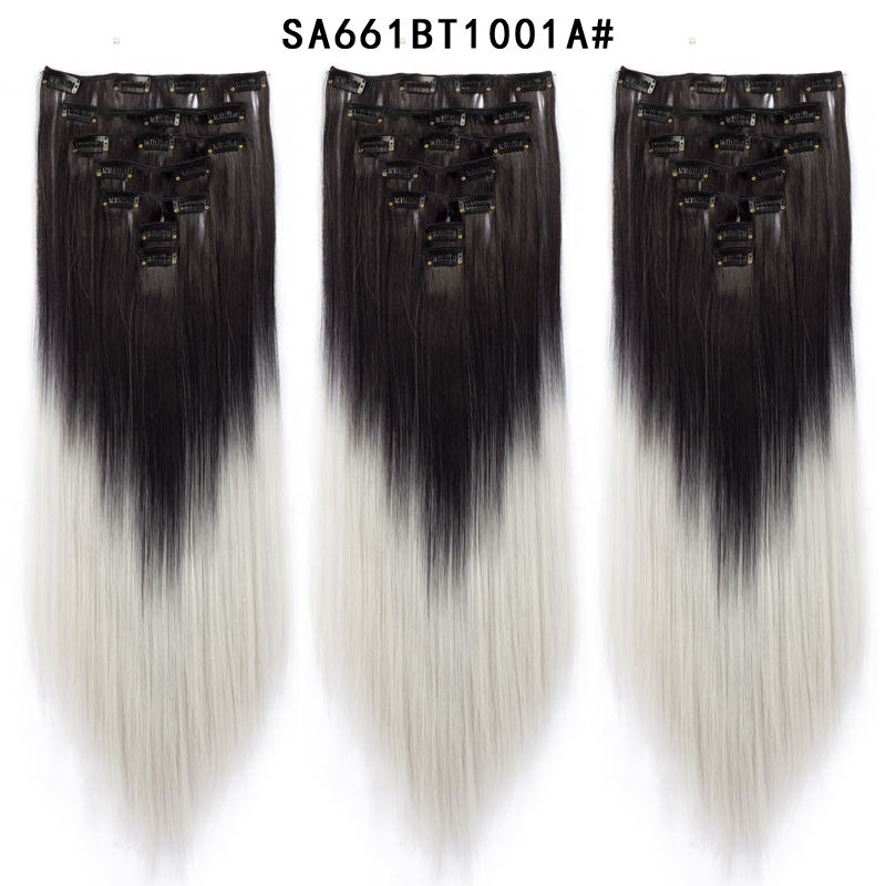 22 inch Ombre  Clip in Hair Synthetic Extension Hairstyle Full Head16 Clips 7Pcs/Set Synthetic  Hairpieces For Woman
