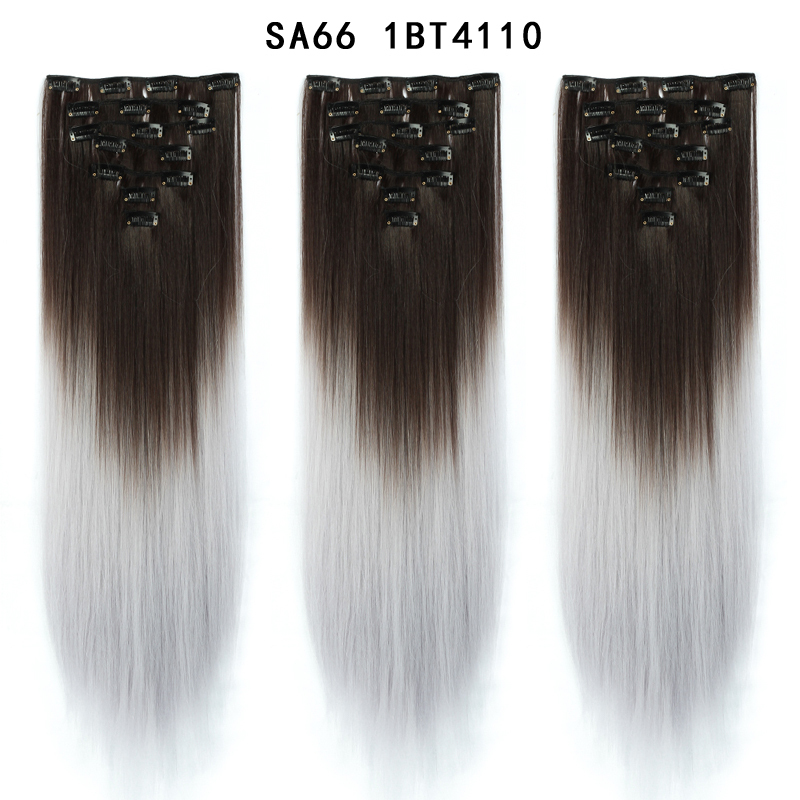 22 inch Ombre  Clip in Hair Synthetic Extension Hairstyle Full Head16 Clips 7Pcs/Set Synthetic  Hairpieces For Woman