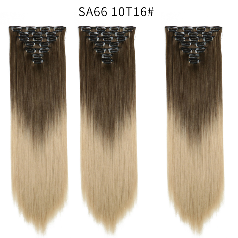 22 inch Ombre  Clip in Hair Synthetic Extension Hairstyle Full Head16 Clips 7Pcs/Set Synthetic  Hairpieces For Woman