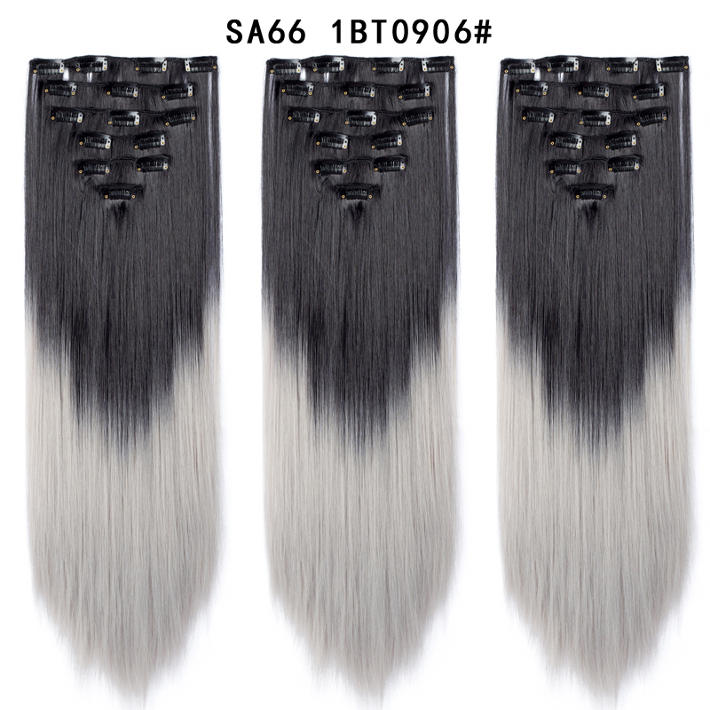 22 inch Ombre  Clip in Hair Synthetic Extension Hairstyle Full Head16 Clips 7Pcs/Set Synthetic  Hairpieces For Woman