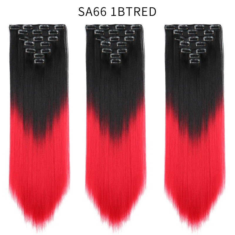22 inch Ombre  Clip in Hair Synthetic Extension Hairstyle Full Head16 Clips 7Pcs/Set Synthetic  Hairpieces For Woman