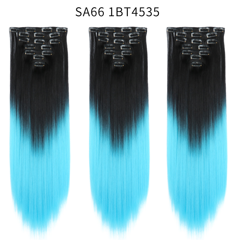 22 inch Ombre  Clip in Hair Synthetic Extension Hairstyle Full Head16 Clips 7Pcs/Set Synthetic  Hairpieces For Woman