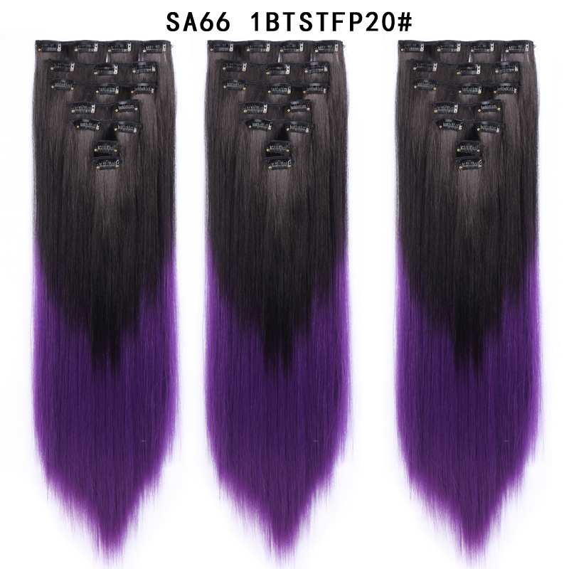 22 inch Ombre  Clip in Hair Synthetic Extension Hairstyle Full Head16 Clips 7Pcs/Set Synthetic  Hairpieces For Woman
