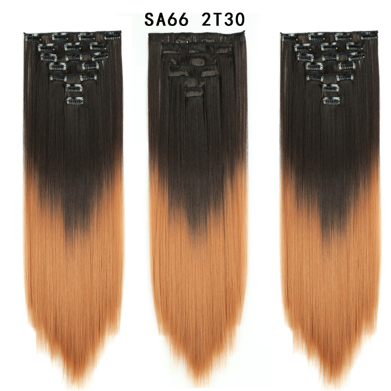 22 inch Ombre  Clip in Hair Synthetic Extension Hairstyle Full Head16 Clips 7Pcs/Set Synthetic  Hairpieces For Woman