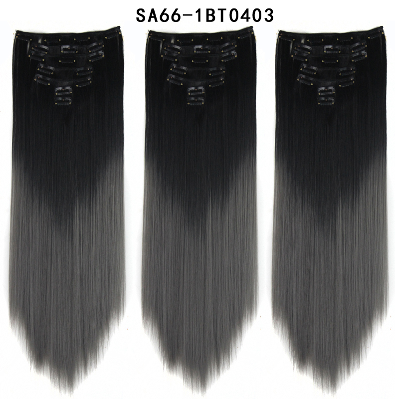 22 inch Ombre  Clip in Hair Synthetic Extension Hairstyle Full Head16 Clips 7Pcs/Set Synthetic  Hairpieces For Woman