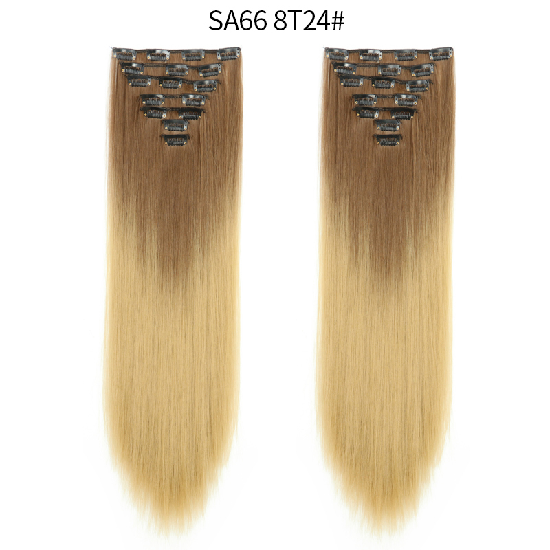 22 inch Ombre  Clip in Hair Synthetic Extension Hairstyle Full Head16 Clips 7Pcs/Set Synthetic  Hairpieces For Woman