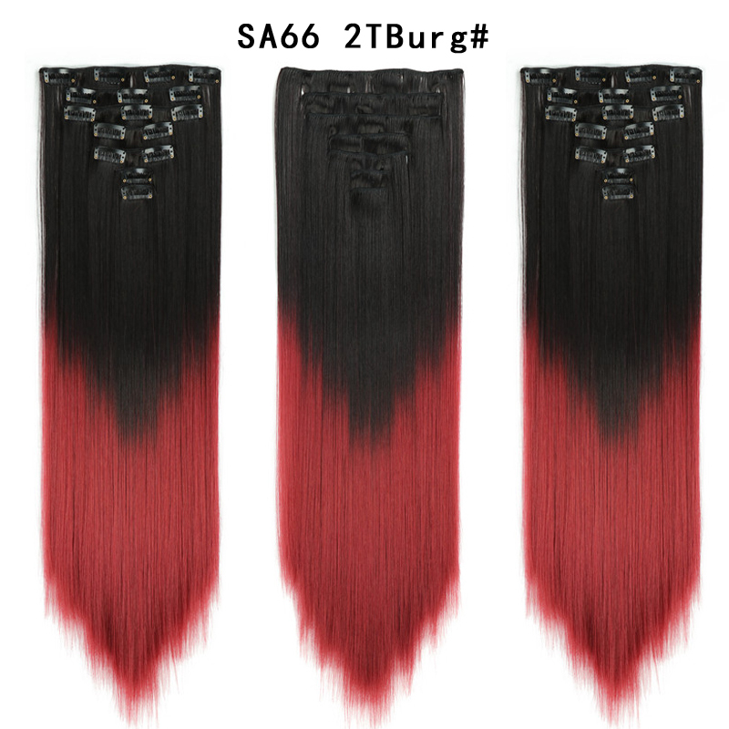 22 inch Ombre  Clip in Hair Synthetic Extension Hairstyle Full Head16 Clips 7Pcs/Set Synthetic  Hairpieces For Woman