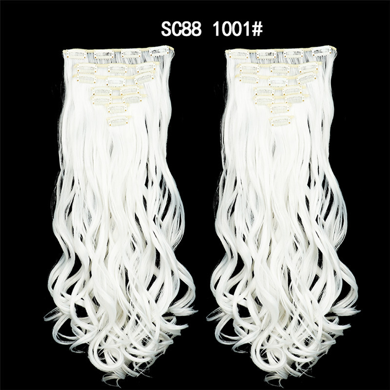 7 pcs 22 inch Long Wave  Clip in Synthetic  Hair Extension  Full Head Set Synthetic Hairpieces Heat Resistant Fiber Hairpieces