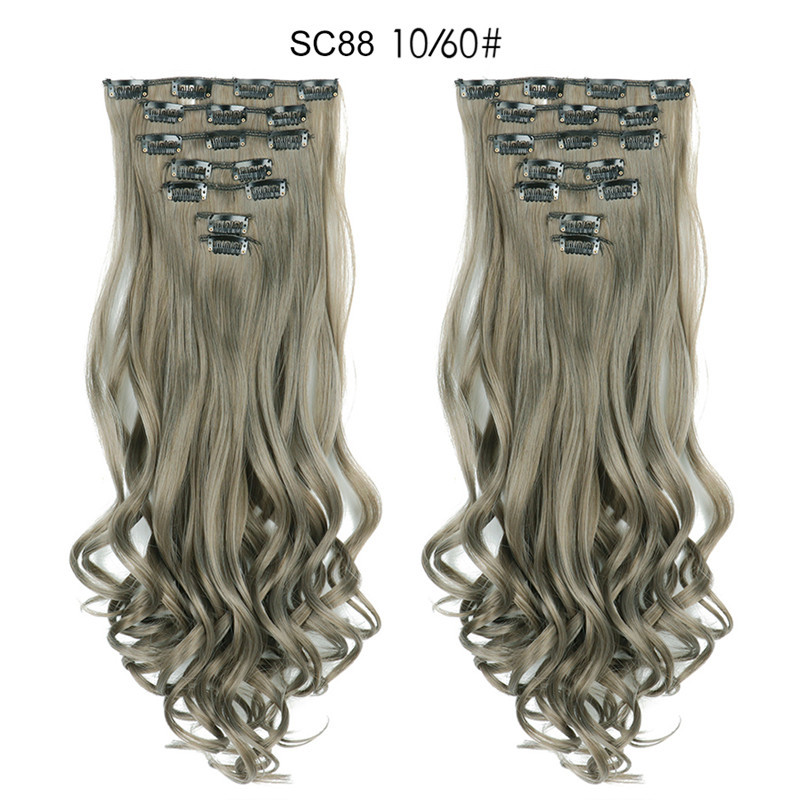 7 pcs 22 inch Long Wave  Clip in Synthetic  Hair Extension  Full Head Set Synthetic Hairpieces Heat Resistant Fiber Hairpieces