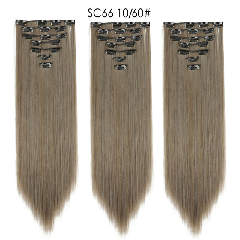7 pcs 22 inch Long Straight Clip in Synthetic  Hair Extension   Synthetic Black Brown Hairpieces For Woman