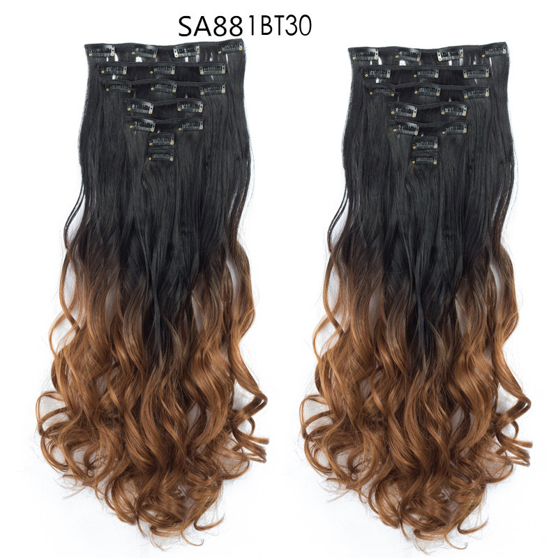 22 inch Ombre Wave  Clip in Hair Synthetic Extension Hairstyle 16 Clips 7Pcs/Set Synthetic  Hairpieces For Woman
