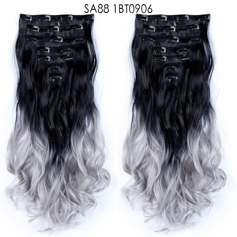 22 inch Ombre Wave  Clip in Hair Synthetic Extension Hairstyle 16 Clips 7Pcs/Set Synthetic  Hairpieces For Woman