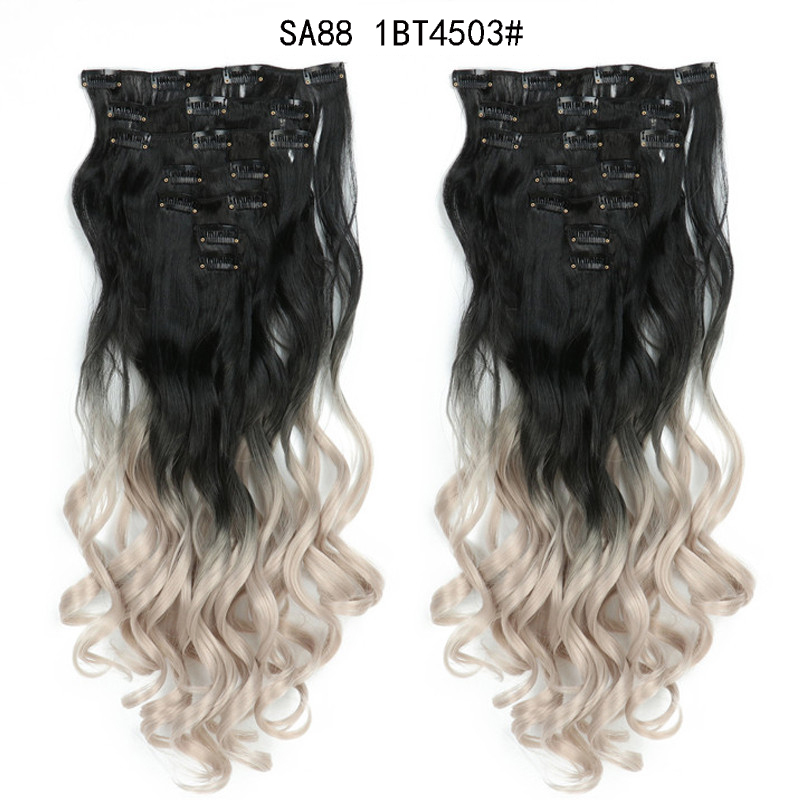 22 inch Ombre Wave  Clip in Hair Synthetic Extension Hairstyle 16 Clips 7Pcs/Set Synthetic  Hairpieces For Woman