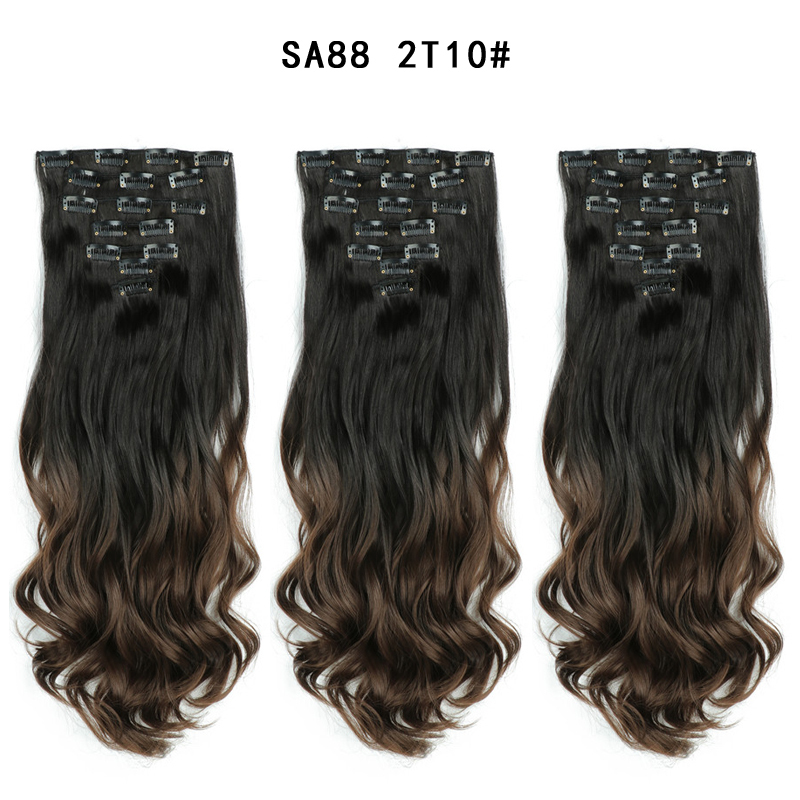 22 inch Ombre Wave  Clip in Hair Synthetic Extension Hairstyle 16 Clips 7Pcs/Set Synthetic  Hairpieces For Woman