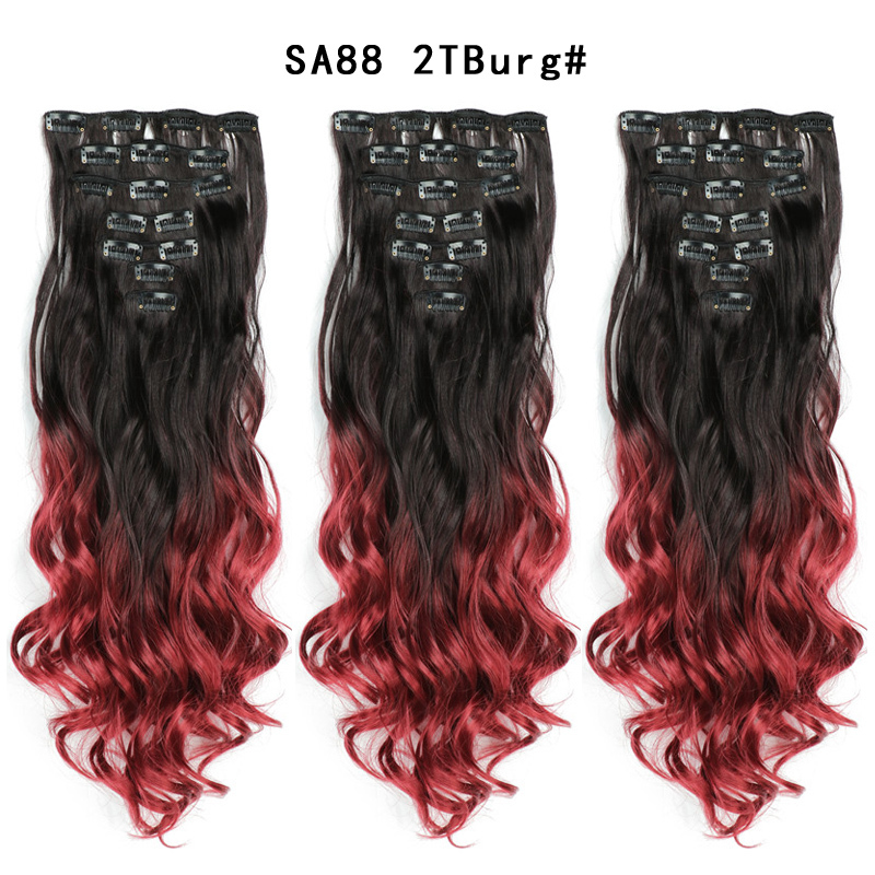 22 inch Ombre Wave  Clip in Hair Synthetic Extension Hairstyle 16 Clips 7Pcs/Set Synthetic  Hairpieces For Woman