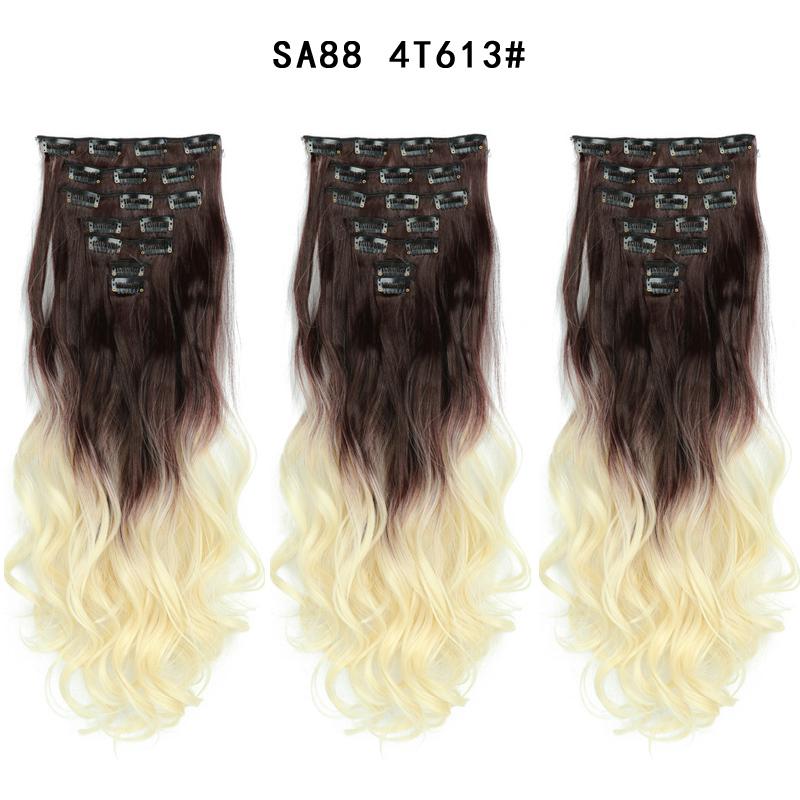 22 inch Ombre Wave  Clip in Hair Synthetic Extension Hairstyle 16 Clips 7Pcs/Set Synthetic  Hairpieces For Woman