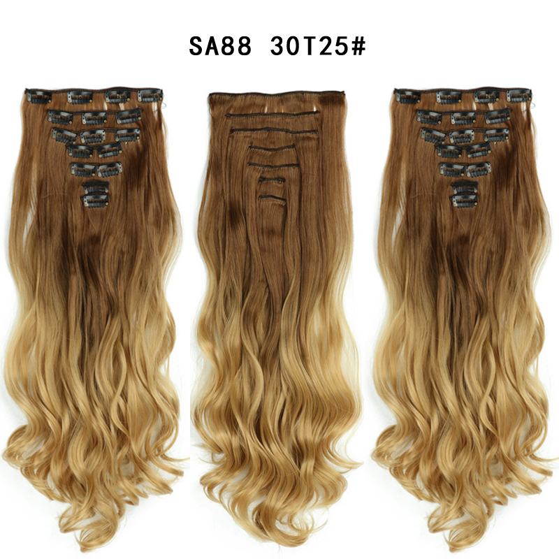 22 inch Ombre Wave  Clip in Hair Synthetic Extension Hairstyle 16 Clips 7Pcs/Set Synthetic  Hairpieces For Woman