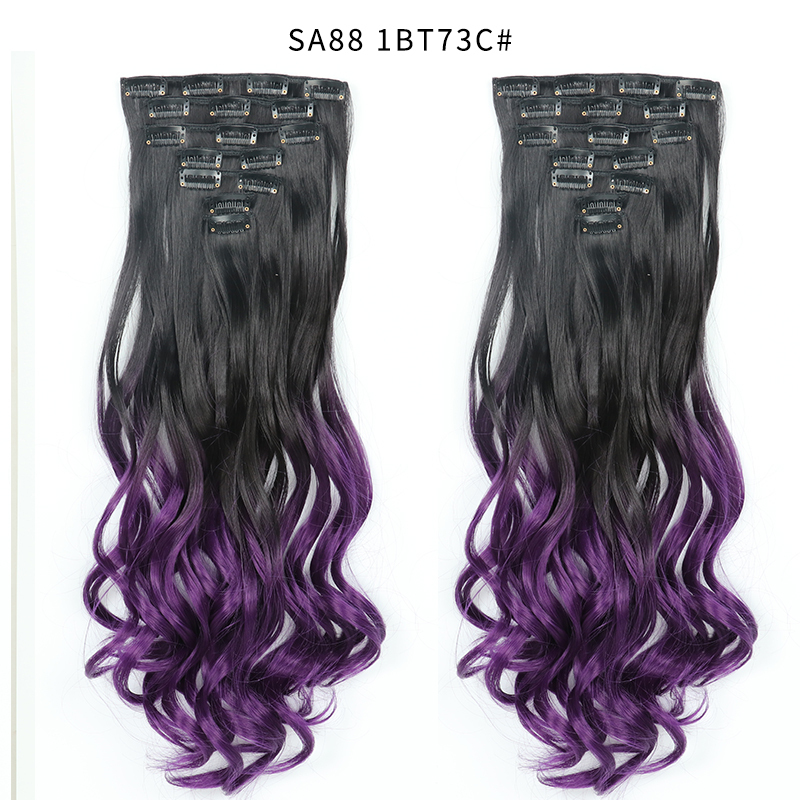 22 inch Ombre Wave  Clip in Hair Synthetic Extension Hairstyle 16 Clips 7Pcs/Set Synthetic  Hairpieces For Woman