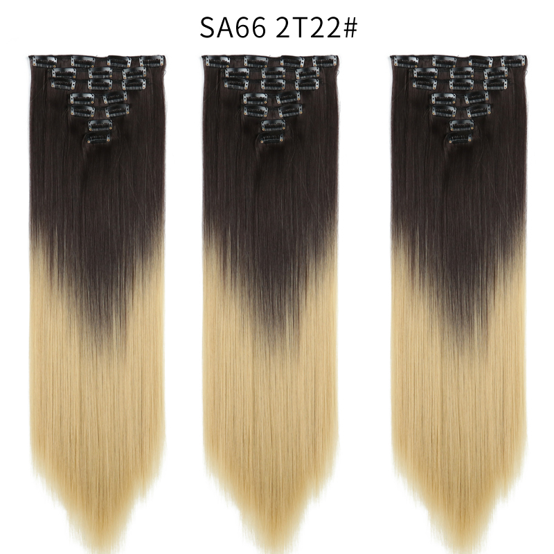 22 inch Ombre  Clip in Hair Synthetic Extension Hairstyle Full Head16 Clips 7Pcs/Set Synthetic  Hairpieces For Woman