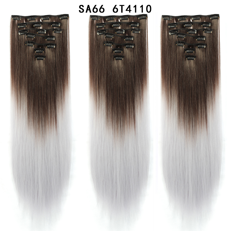 22 inch Ombre  Clip in Hair Synthetic Extension Hairstyle Full Head16 Clips 7Pcs/Set Synthetic  Hairpieces For Woman