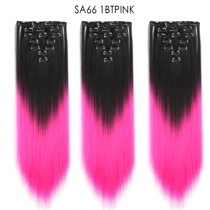 22 inch Ombre  Clip in Hair Synthetic Extension Hairstyle Full Head16 Clips 7Pcs/Set Synthetic  Hairpieces For Woman
