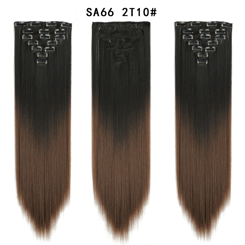 22 inch Ombre  Clip in Hair Synthetic Extension Hairstyle Full Head16 Clips 7Pcs/Set Synthetic  Hairpieces For Woman