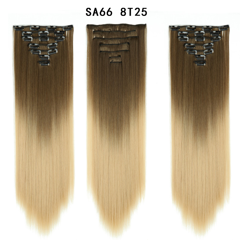 22 inch Ombre  Clip in Hair Synthetic Extension Hairstyle Full Head16 Clips 7Pcs/Set Synthetic  Hairpieces For Woman