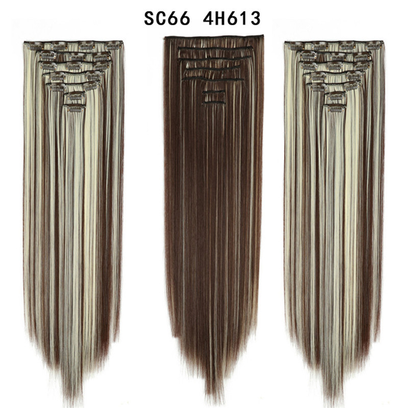 7 pcs 22 inch Long Straight Clip in Synthetic  Hair Extension   Synthetic Black Brown Hairpieces For Woman