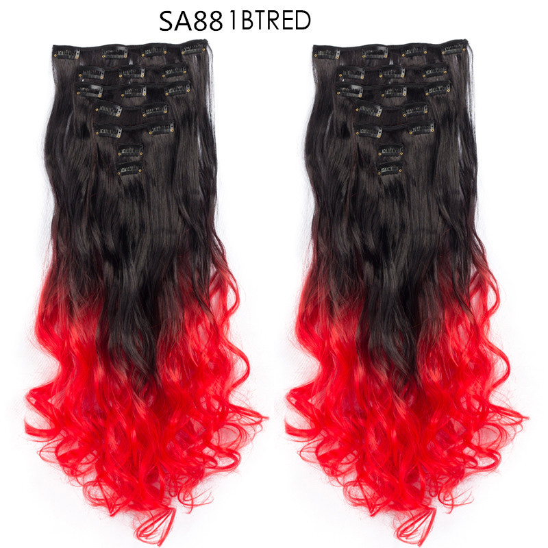 22 inch Ombre Wave  Clip in Hair Synthetic Extension Hairstyle 16 Clips 7Pcs/Set Synthetic  Hairpieces For Woman