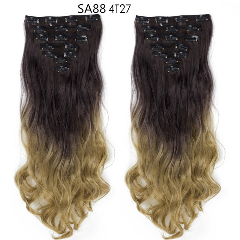 22 inch Ombre Wave  Clip in Hair Synthetic Extension Hairstyle 16 Clips 7Pcs/Set Synthetic  Hairpieces For Woman