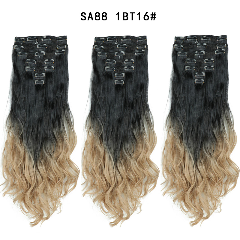 22 inch Ombre Wave  Clip in Hair Synthetic Extension Hairstyle 16 Clips 7Pcs/Set Synthetic  Hairpieces For Woman