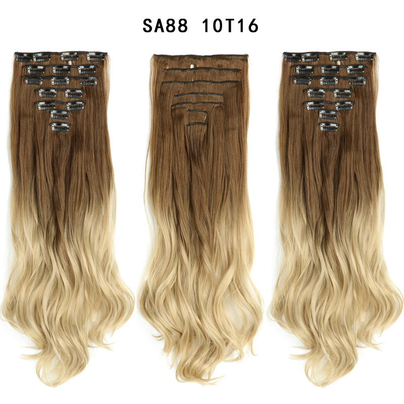 22 inch Ombre Wave  Clip in Hair Synthetic Extension Hairstyle 16 Clips 7Pcs/Set Synthetic  Hairpieces For Woman