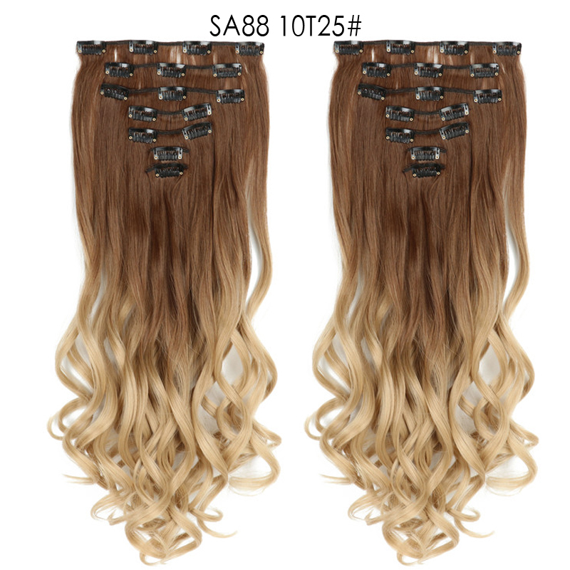 22 inch Ombre Wave  Clip in Hair Synthetic Extension Hairstyle 16 Clips 7Pcs/Set Synthetic  Hairpieces For Woman