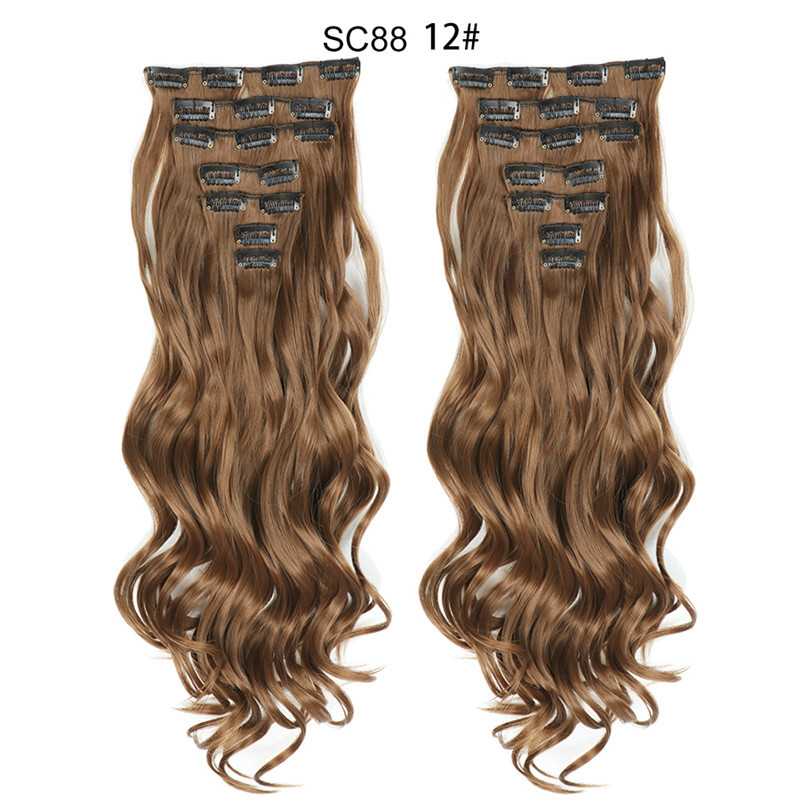 7 pcs 22 inch Long Wave  Clip in Synthetic  Hair Extension  Full Head Set Synthetic Hairpieces Heat Resistant Fiber Hairpieces