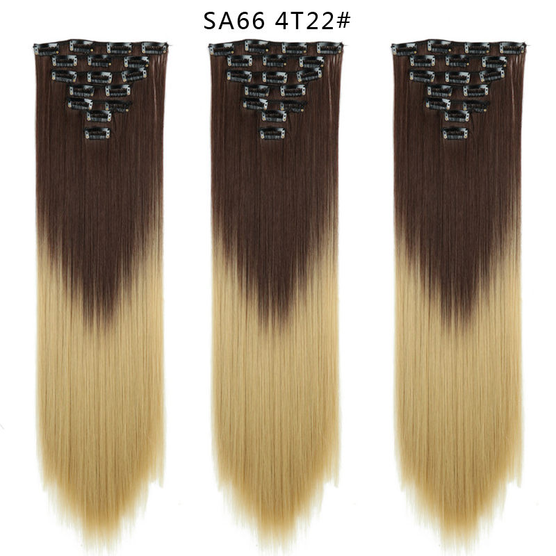 22 inch Ombre  Clip in Hair Synthetic Extension Hairstyle Full Head16 Clips 7Pcs/Set Synthetic  Hairpieces For Woman