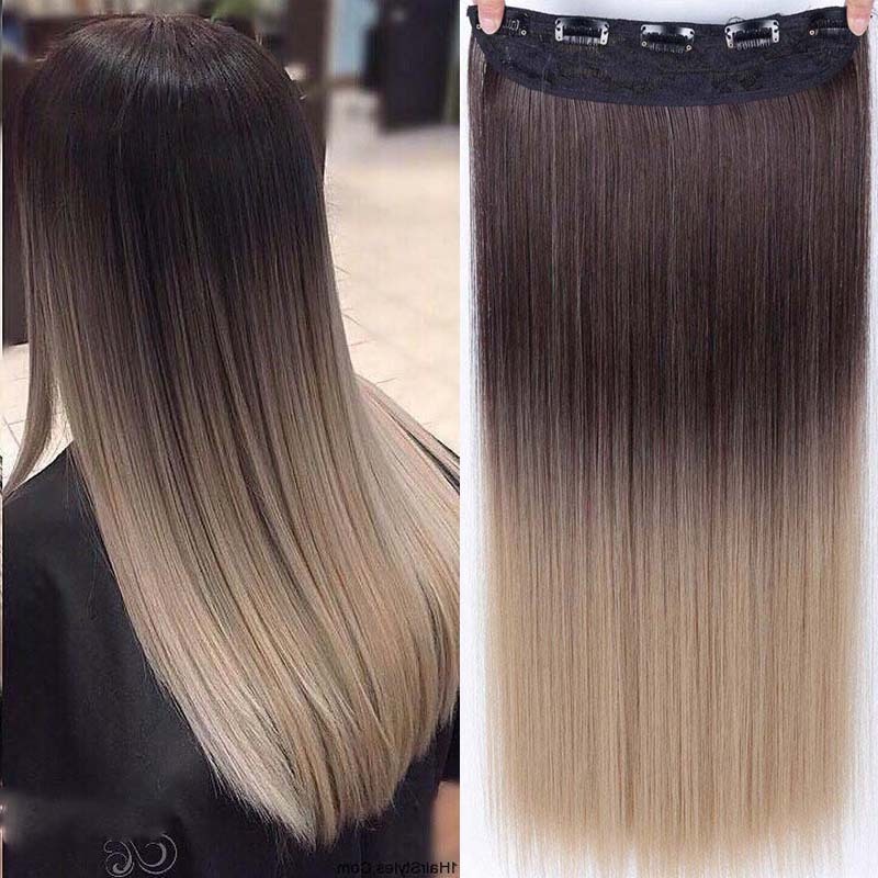 22 inch One Piece  Clip in Hair Synthetic Extension Ombre Straight Synthetic  Hairpieces For Woman