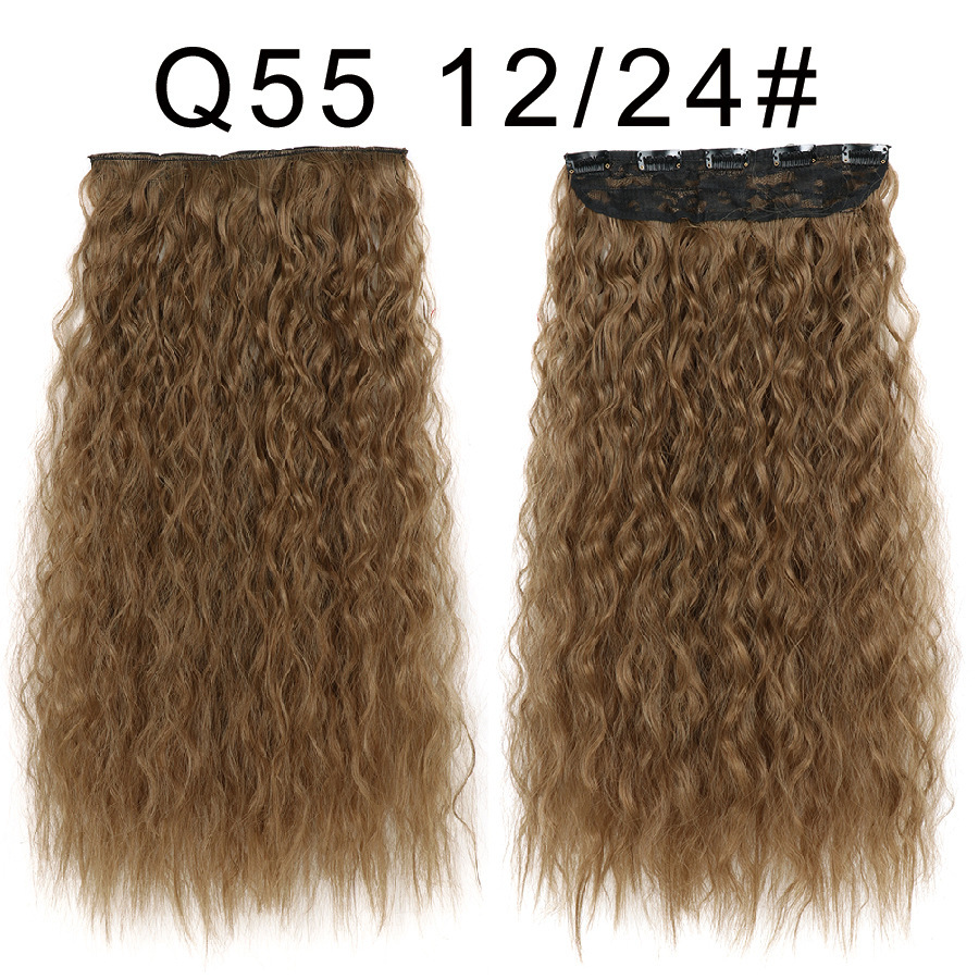 One piece 5 Clips Synthetic  Hair Extensions  Long Corn Curly Clip in Heat Resistant  Synthetic Hairpiece For Women