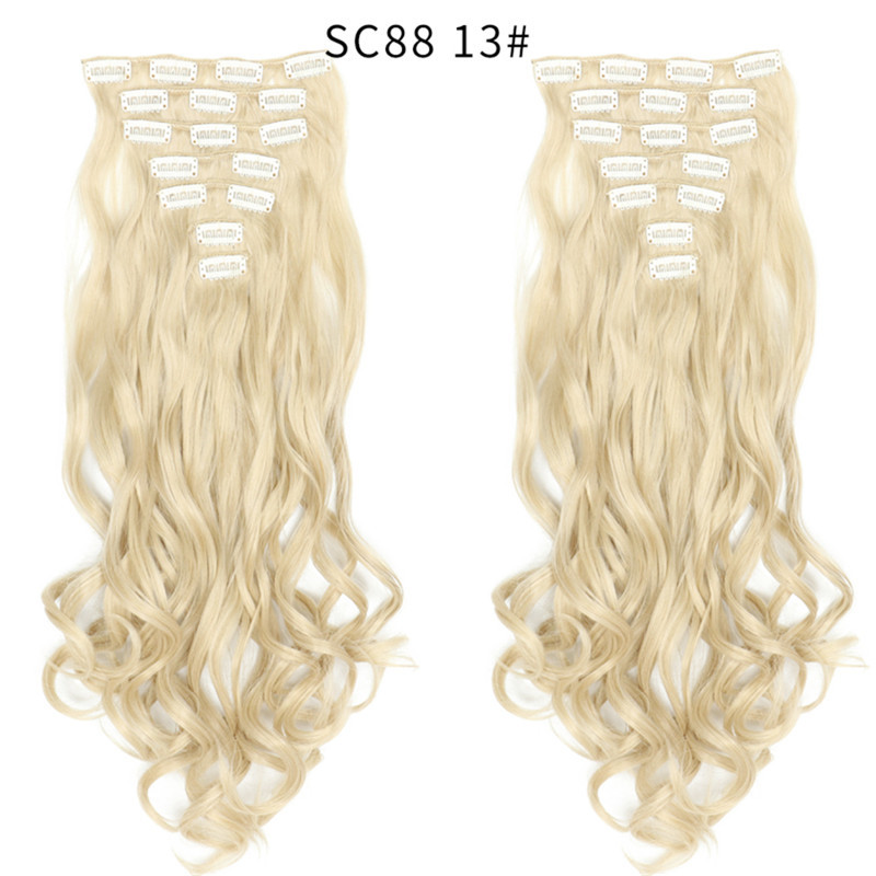 7 pcs 22 inch Long Wave  Clip in Synthetic  Hair Extension  Full Head Set Synthetic Hairpieces Heat Resistant Fiber Hairpieces