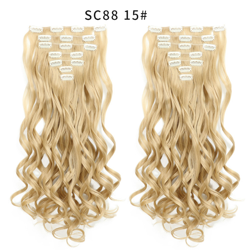 7 pcs 22 inch Long Wave  Clip in Synthetic  Hair Extension  Full Head Set Synthetic Hairpieces Heat Resistant Fiber Hairpieces