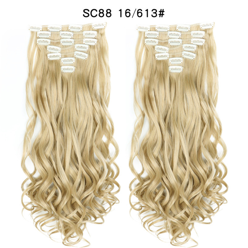 7 pcs 22 inch Long Wave  Clip in Synthetic  Hair Extension  Full Head Set Synthetic Hairpieces Heat Resistant Fiber Hairpieces